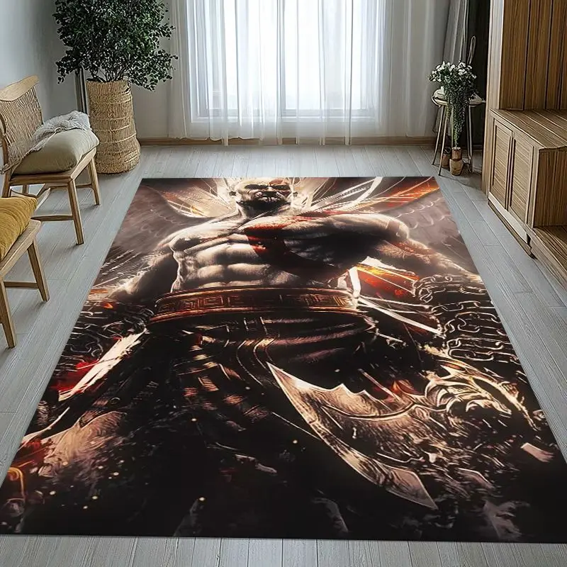 Classic God of War Games Kratos Living Room Non-Slip Area Rug Soft Carpet for Bedroom Kids Playroom Sofa,Home Decor Doormat Gift