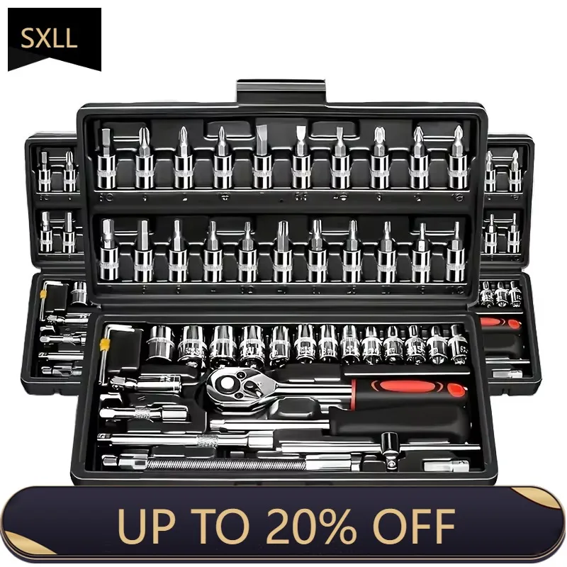 

SXLL 46Pcs 1/4 Inch Drive Metric Sleeve Ratchet Wrench Set OEM Repair Machinery Kit Manual Boxed Set