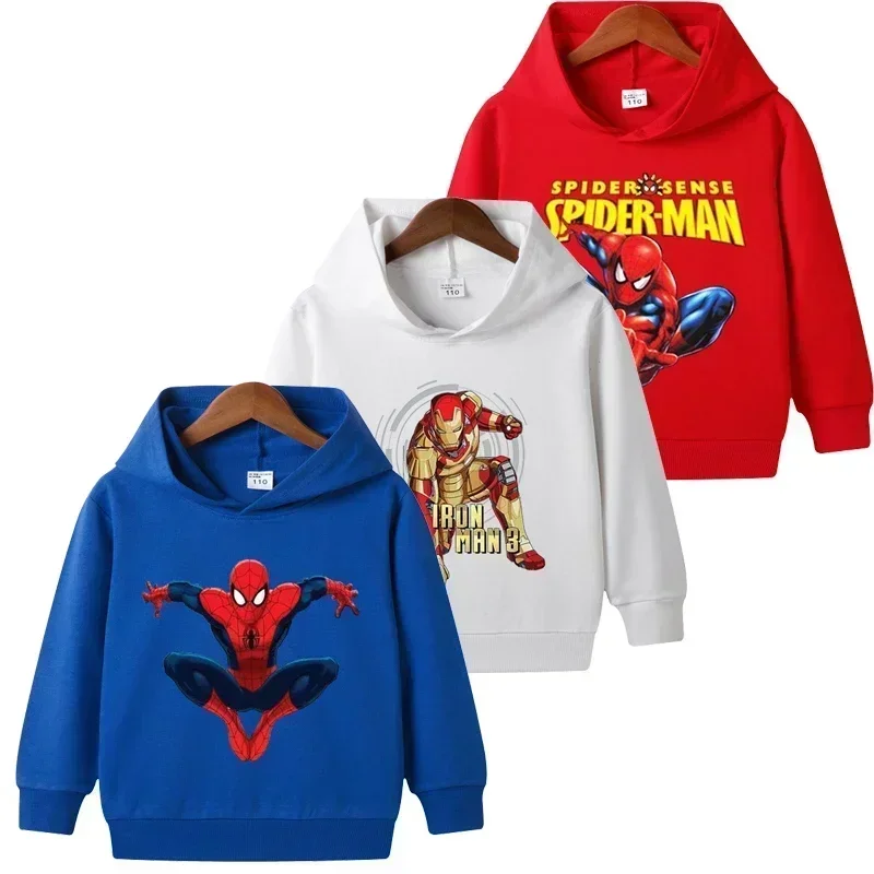 Sudaderas con capucha de Spiderman para niños, ropa informal con estampado de dibujos animados, sudaderas informales para niños de 2 a 14 años, primavera y otoño