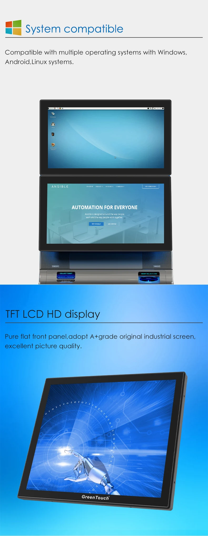 USB 付き高品質 23.6 インチ タッチ スクリーン Lcd Android モニター