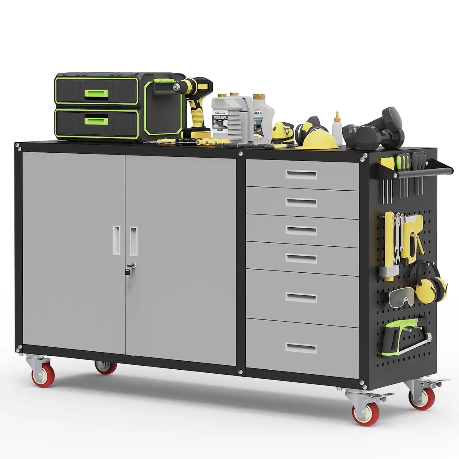 

Heavy Duty Rolling Workbench 55"W with Drawers And Storage 1000 Lbs Capacity Lockable Cabinet Customizable for Home Garage