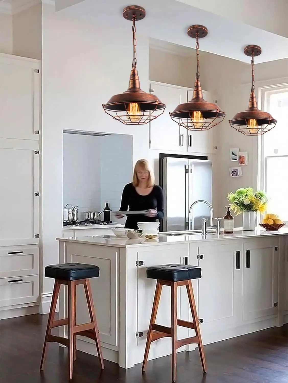 Kitchen Island Packs, Vintage Industrial Style Lighting Bronze Rustic Pendant Lights Fixture for Farmhouse chandelier