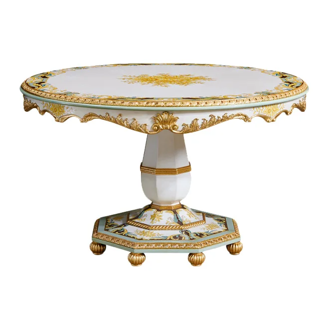 French retro restaurant round dining table round carving craftsmanship court solid wood decoration Huaji villa home dining table