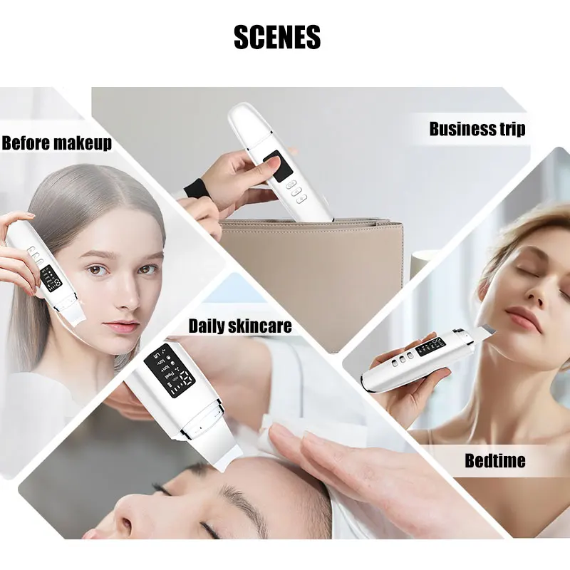 Ultrasonic Skin Scrubber Facial Lifting Massager Spatula Facial Exfoliator Scraper and Blackhead Remover Facial Deep Cleansing