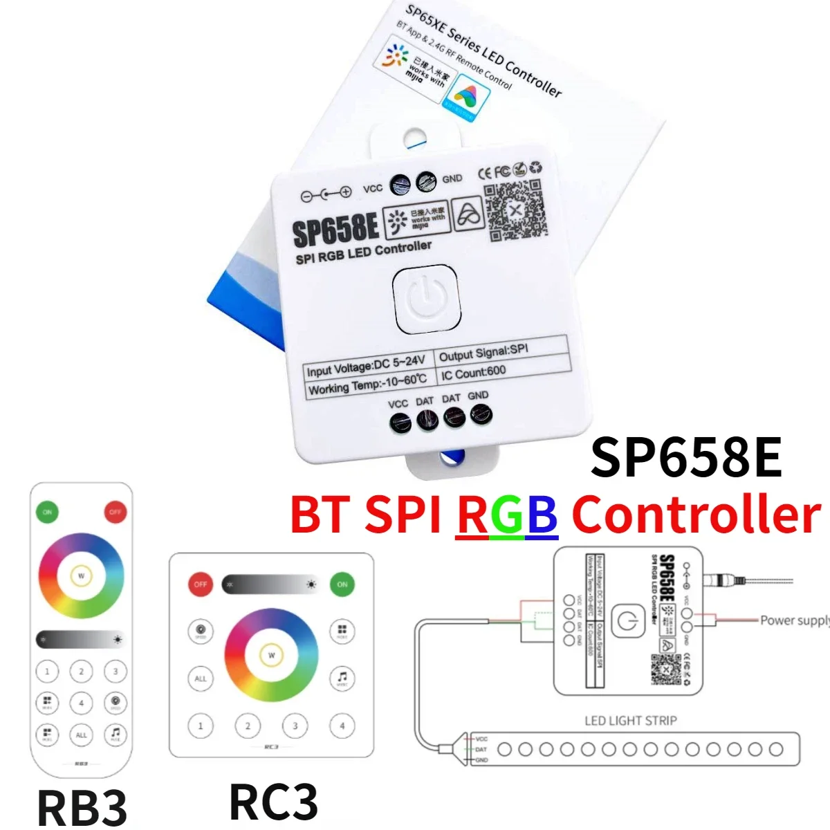 SP658E Bluetooth Smart SPI RGB LED Controller indirizzabile 600 Pixel Strip Light Signal APP Dimmer/telecomando RF DC5V 12V 24V