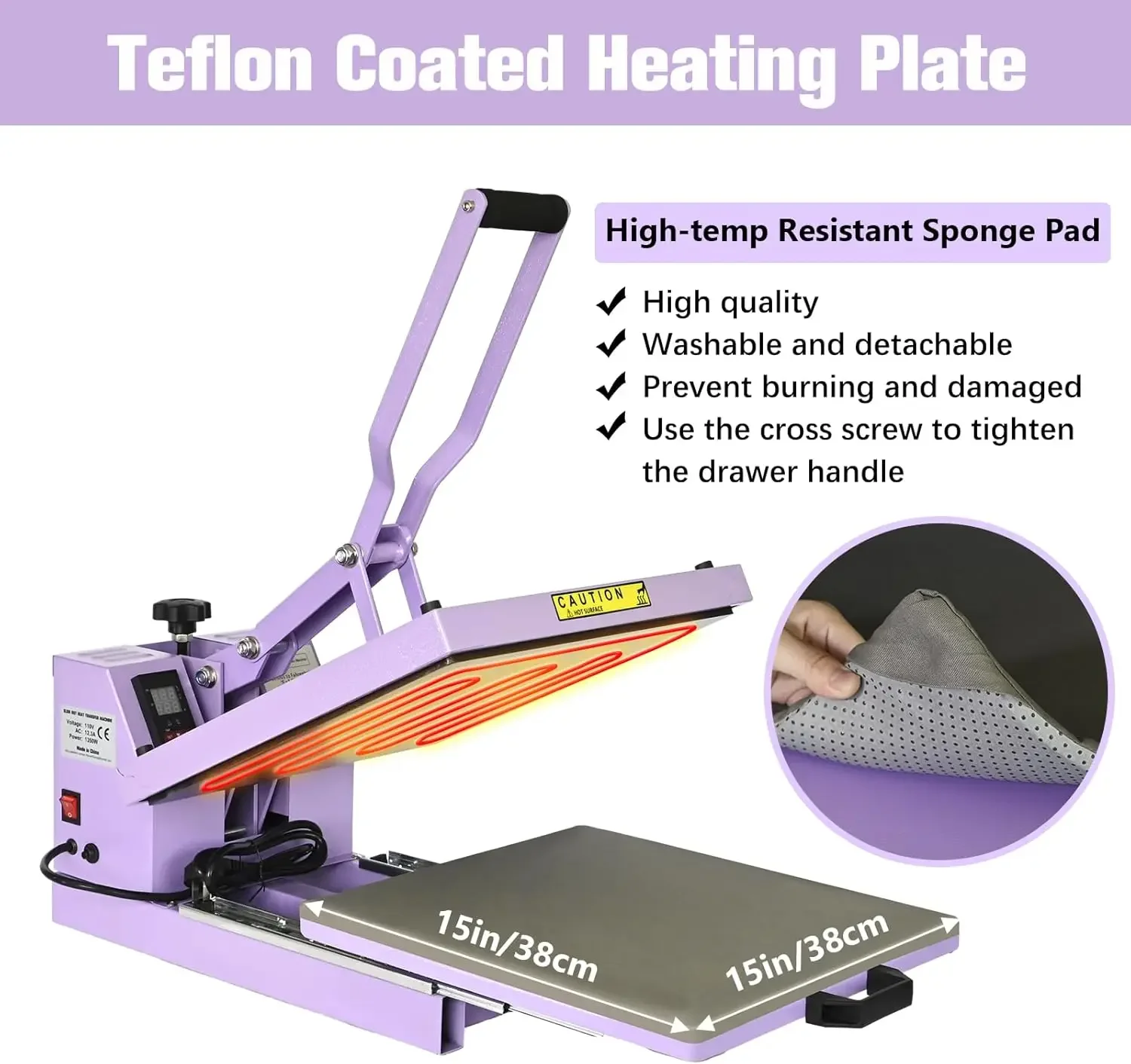 Mesin Transfer panas PlanetFlame, tekan panas sublimasi industri kualitas 15x15 inci, mesin Transfer panas geser keluar untuk Kaus, ungu