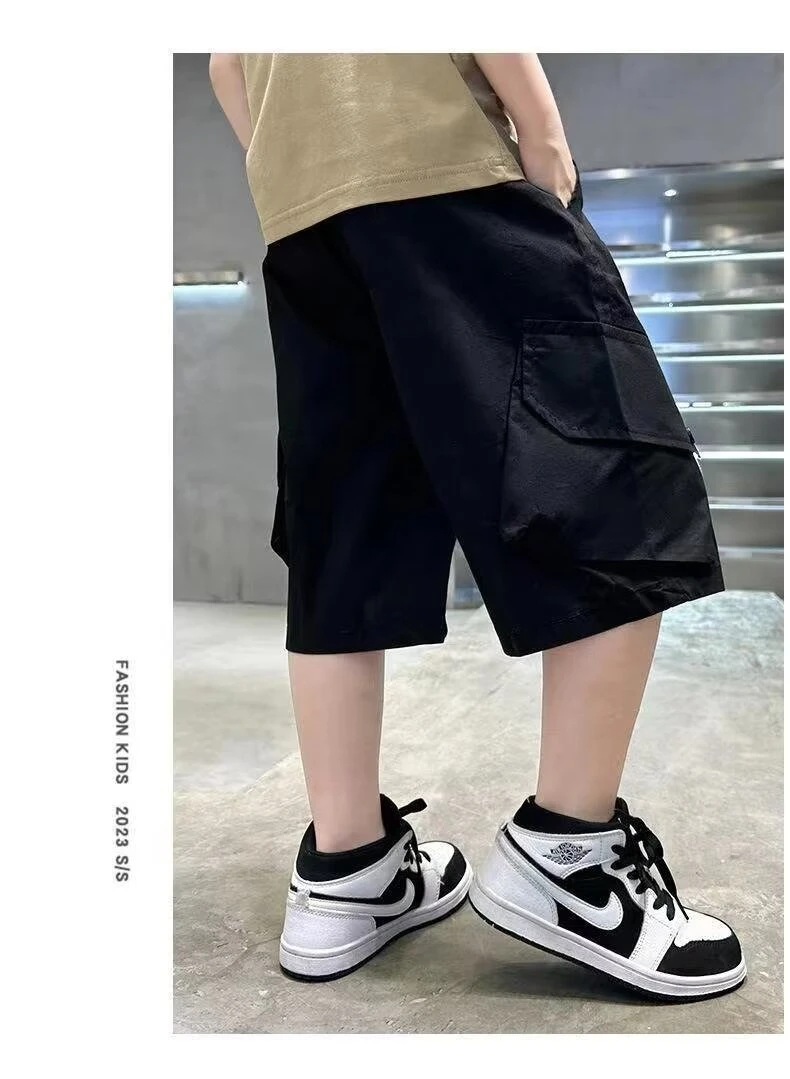 Comfortable Breathable Cargo Pants for Boys Loose Sports Teen Shorts Summer Children 2024 New Casual Short Pants 3-14 Years