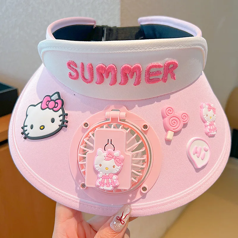 حار سانريو الأطفال واقية من الشمس و ظلة غطاء مروحة Hellokitty Kawaii في الهواء الطلق المحمولة الأشعة فوق البنفسجية واقية أنيمي غطاء مروحة كهربائية #3