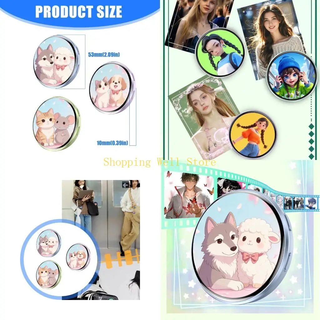 KX4B Electronic Digital Badges Animes Pin Button with GIF/Videos/Photos Display Bluetooth-Compatible Cosplay Gift for Animes Fan