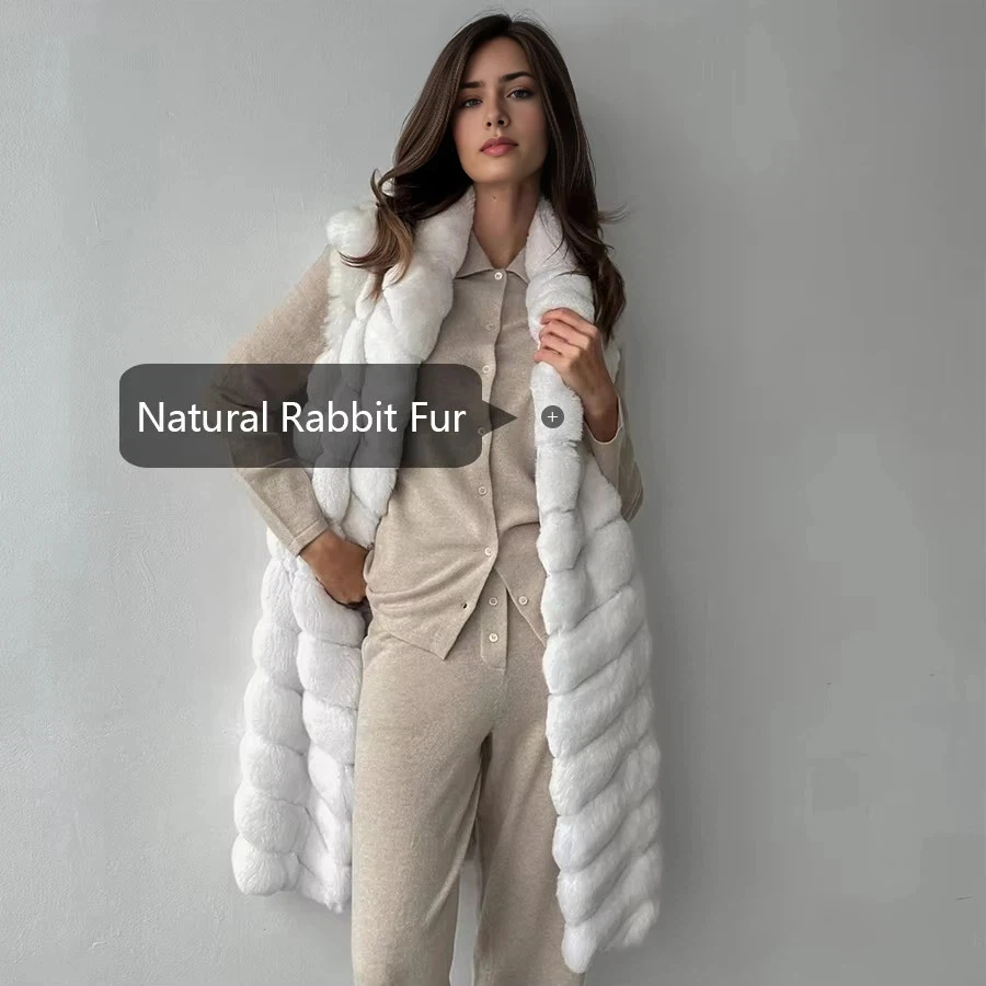 ผู้หญิงเสื้อกั๊กขนสัตว์ยาวเสื้อกั๊กผู้หญิงกระต่ายขนสัตว์เสื้อกั๊กผู้หญิงเสื้อกั๊กหญิงขนสัตว์สีขาวฤดูหนาวสําหรับสตรี