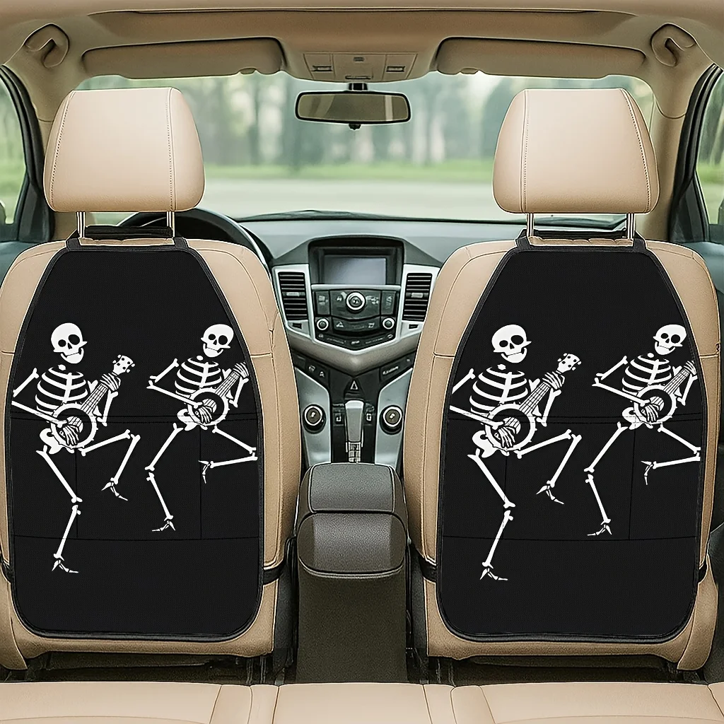 2pcs Skull Playing Guitar Theme Car Seat Anti-Kick Pads, Fashionable Individual Car Seat Back Kick Pads, Easy To Install, Storag