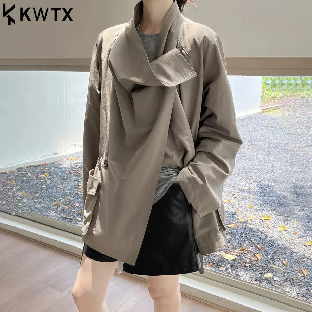 

KWTX 2025 Early Autumn Women's Wrap Belted Trench Coat - Casual Elegant Loose Fit Travel Outwear - Fashionable Slouchy Jacket