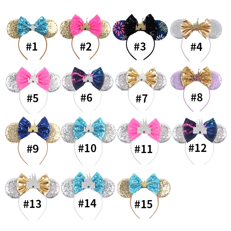 2024 Disney Castle Fireworks Mouse Ears Headband Sequins Bow Hairband For Girls Children Featival Party DIY Hair Accessories