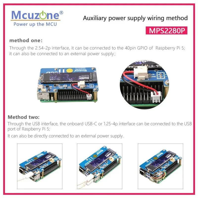 New MPS2280P PCIE M.2 NVME SSD HAT for Raspberry Pi 5, support 2280 2230 2242 Gen 3 , AUX power to SSD 3A