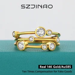Genuine 14K Gold Moissanite Bubble Ring Cocktail Split Interlaced Vine Shank Fashion Anniversary Promise Wedding Band Jewelry