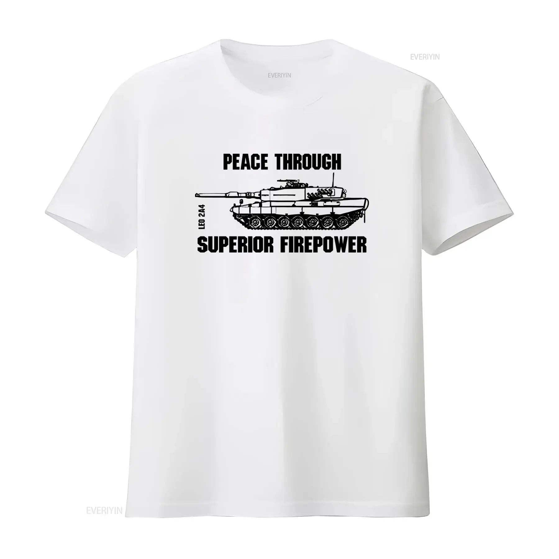 Camiseta Leo 2A4 Peace through Superior Firepower Leopard Tank en blanco y negro para hombre 17688 vintage lavada estilo streetwear informal