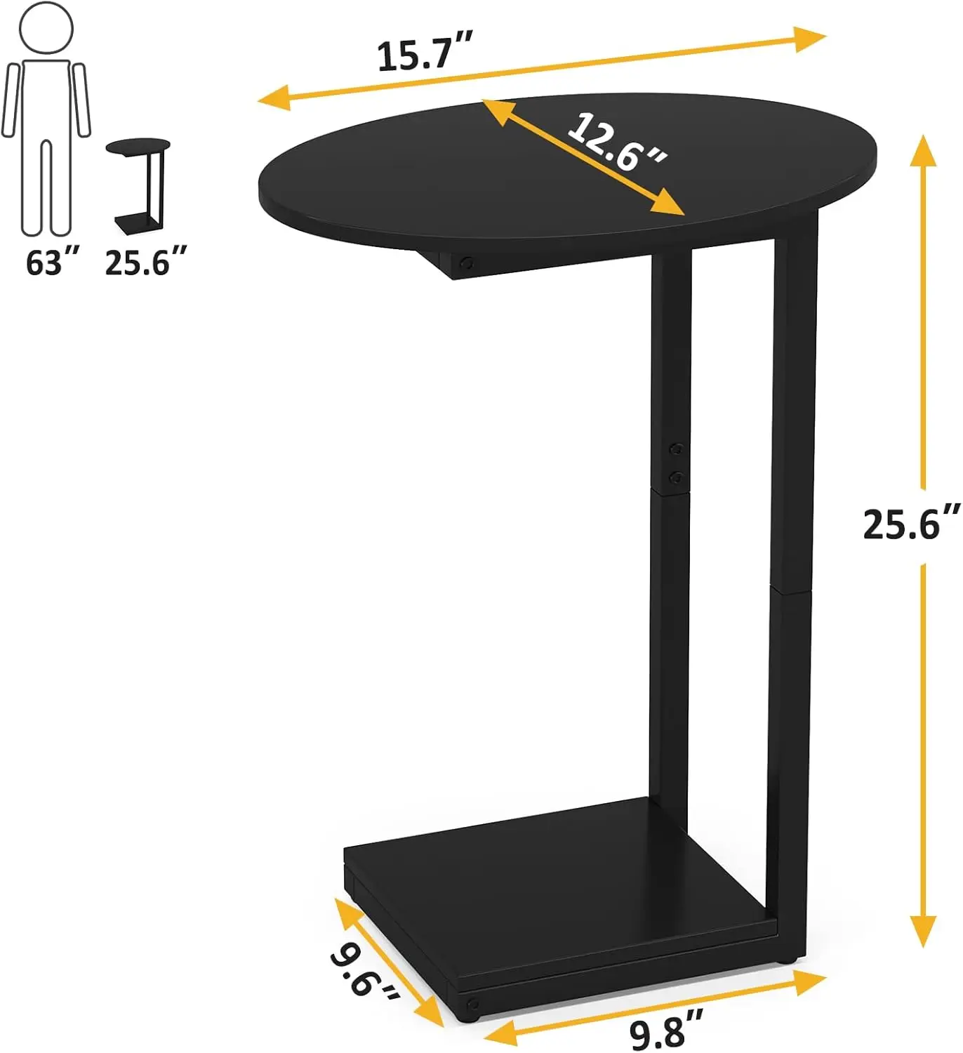 Small Side Table End Table, C-Shaped Wood Coffee Table TV Tray for Eating Couch Tables for Small