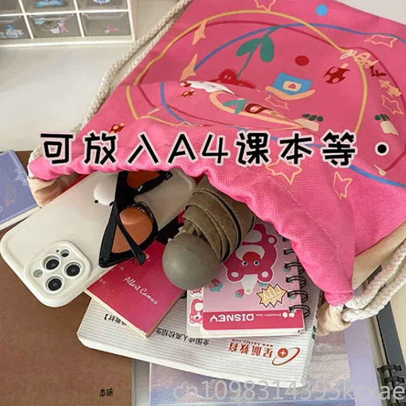   헬로 키티 드로스트링 백팩 여성용 가방 양면에 패턴이 있는 카와이 백팩 경량 옥스포드 패션 캐주얼