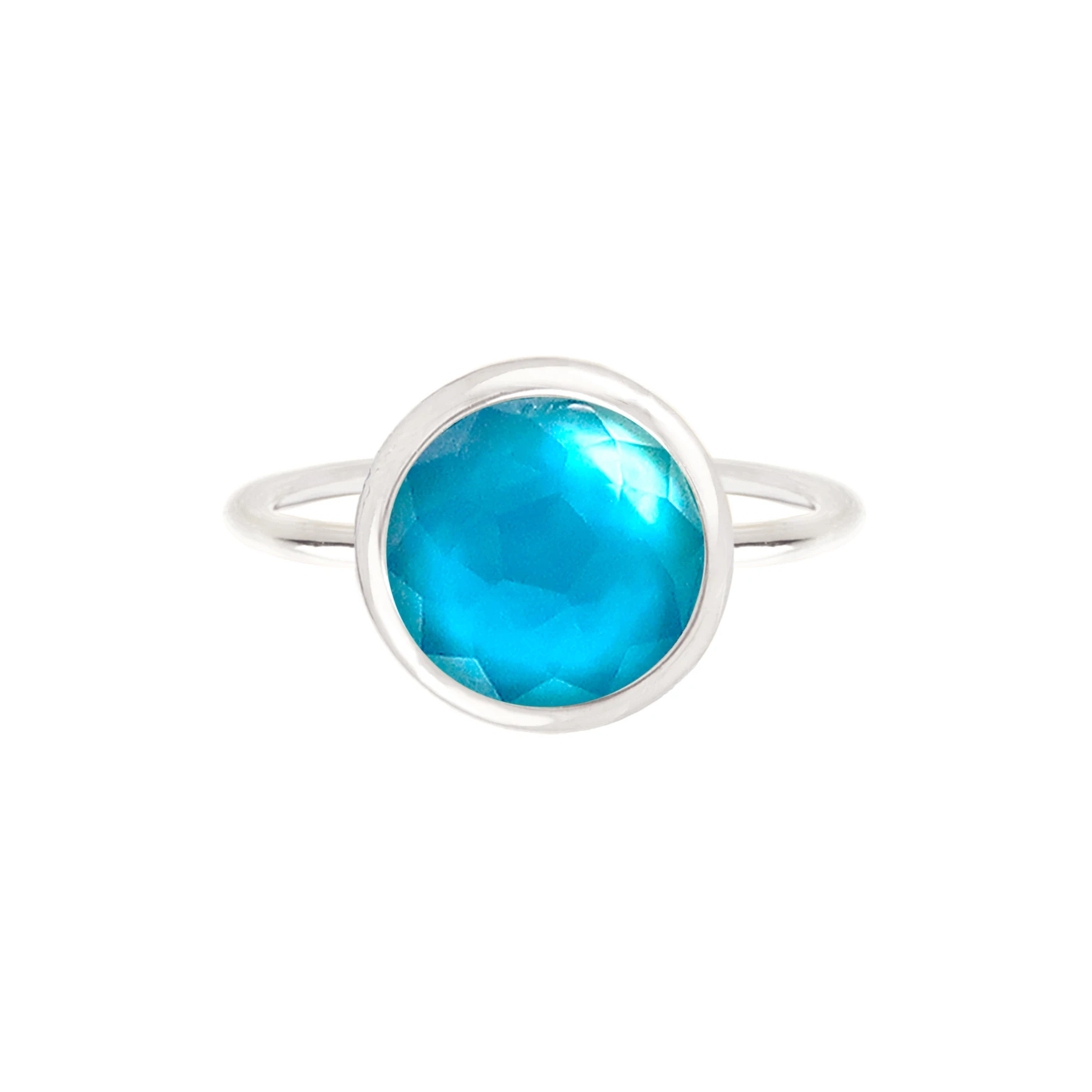 

Blue Mother Of Pearl Round Ring Natural Crystal Jewelry Christmas Birthday Gift for Women