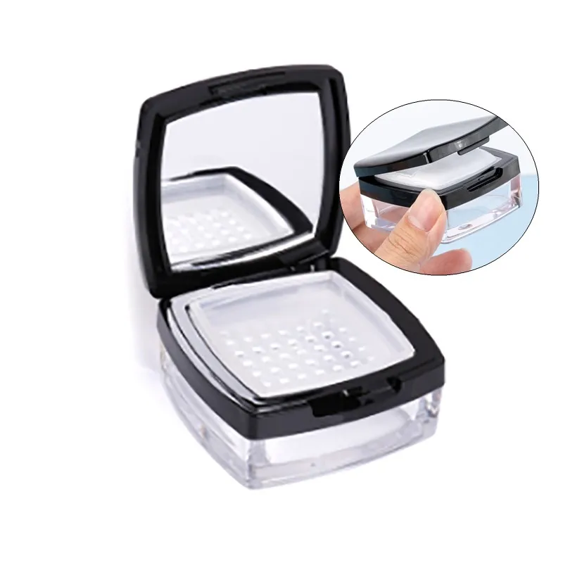 

1pc 6g Plastic Loose Jar With Sifter Empty Cosmetic Container Black Matte Cap Makeup Compact Portable Loose Boxes Make Up Tool