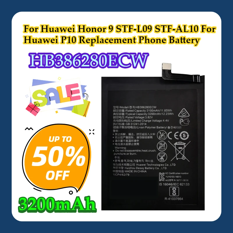 

Для Huawei Honor 9 STF-L09 STF-AL10 Для Huawei P10 Сменный аккумулятор для телефона HB386280ECW Аккумулятор 3200 мАч