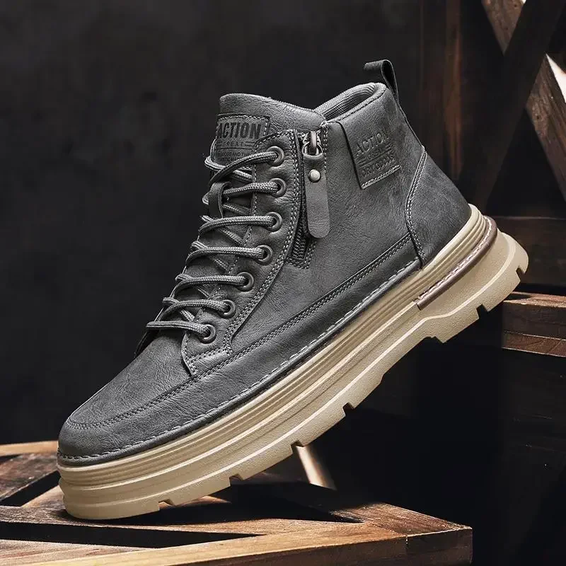 

High Quality Mens Shoes Men's Retro British Style High Top Leather Shoe Thick Bottom Mid-Calf Work Wear Trendy Shoes Men Sneaker