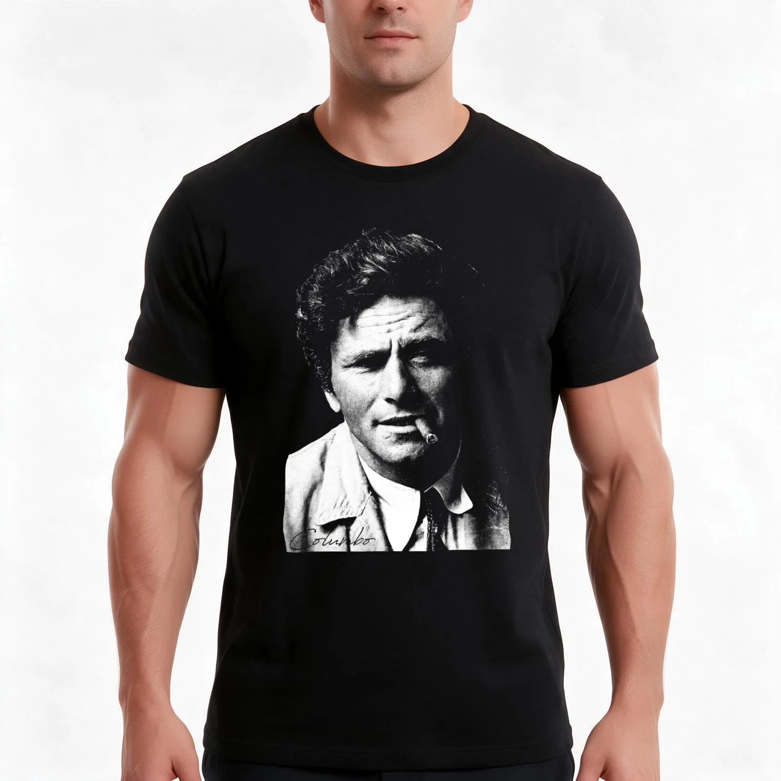 Columbo Portrait T-Shirt, Summer Casual Cotton Tee, Oversized Streetwear Tops, Vintage Graphic Print, Loose Fit Short Sleeve
