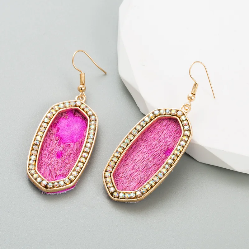 Water Diamond Earrings For The Ball Print Long Leather Earrings For Women Cross-Border Alloy Studded With Diamonds Earrings 476