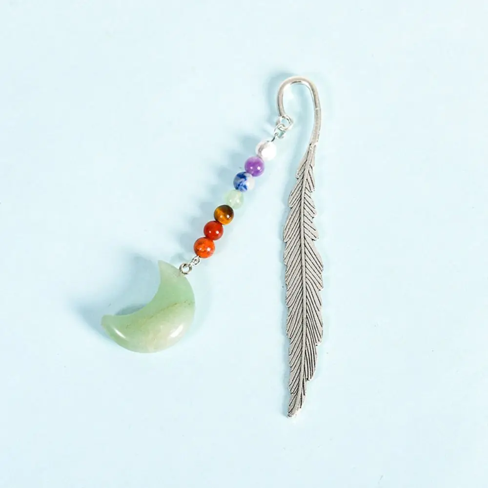 Reading Bookmark Healing Stone Bookmark Pagination Mark Good Luck Crystal Beads Bookmark Book Paginator Moon Pendent Page Mark