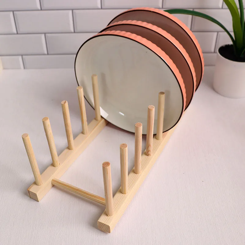 Multifunction Wooden Stand Rack Kitchen Dish Lid Drain Holder Organizer  Kitchen Sundries Rack Cups Shelf Table Book Display