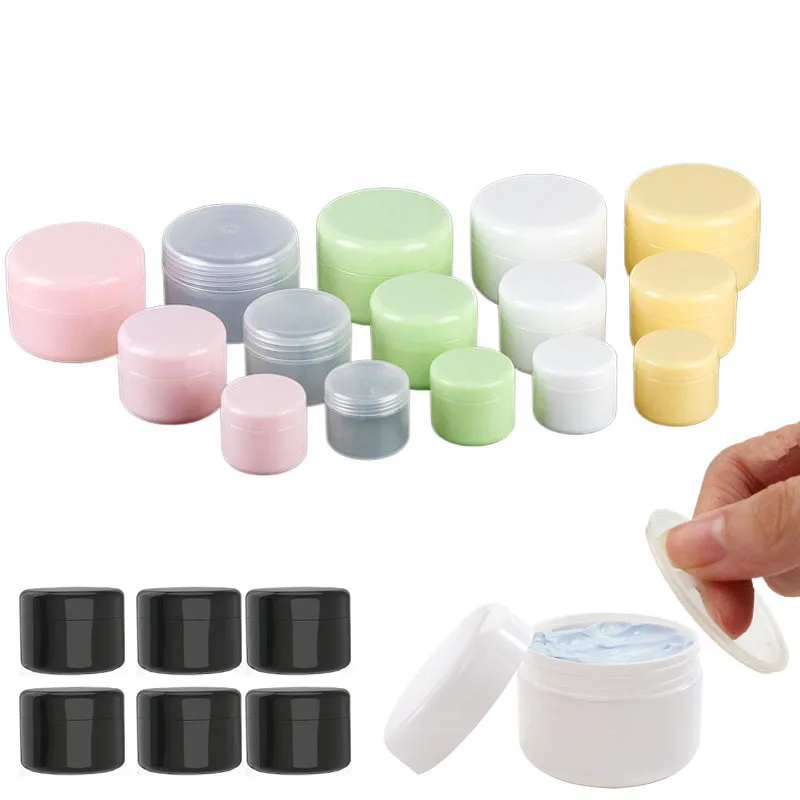 

100Pcs 10g-100g Refillable Plastic Empty Sample Jar Pot Portable Travel Face Cream Cosmetic Container w/ Inner Liners & Dome Lid