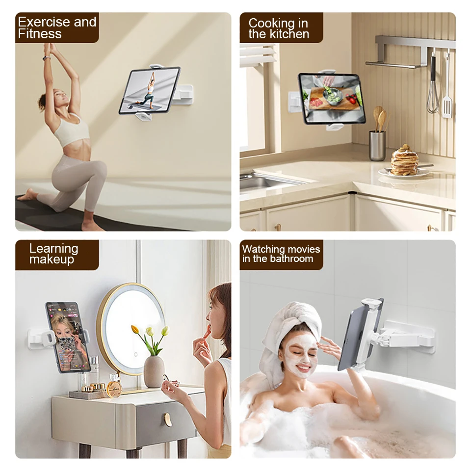 OUTMIX Uchwyt ścienny na tablet 360 °   Regulowany uchwyt na tablet Kindle do urządzeń o przekątnej 4-13 cali, do magazynu, łazienki, kuchni, składany — zdjęcie produktu 5