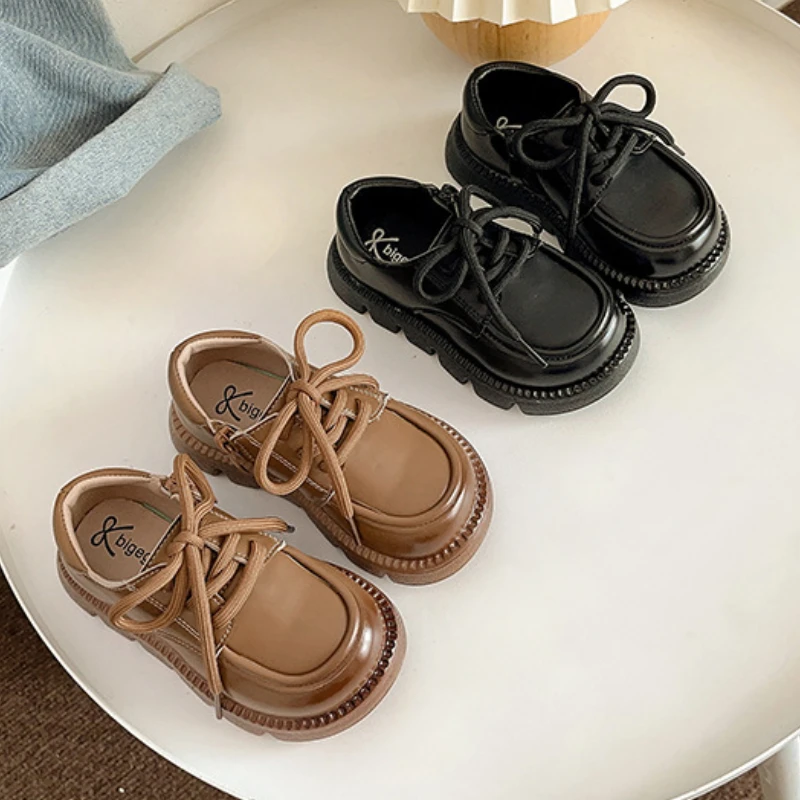 Fashion Leather Boots New Spring Casual Girl Shoes Simple Versatile Retro Boy Shoes Temperament Anti Slip Soft Comfort Kid Shoe