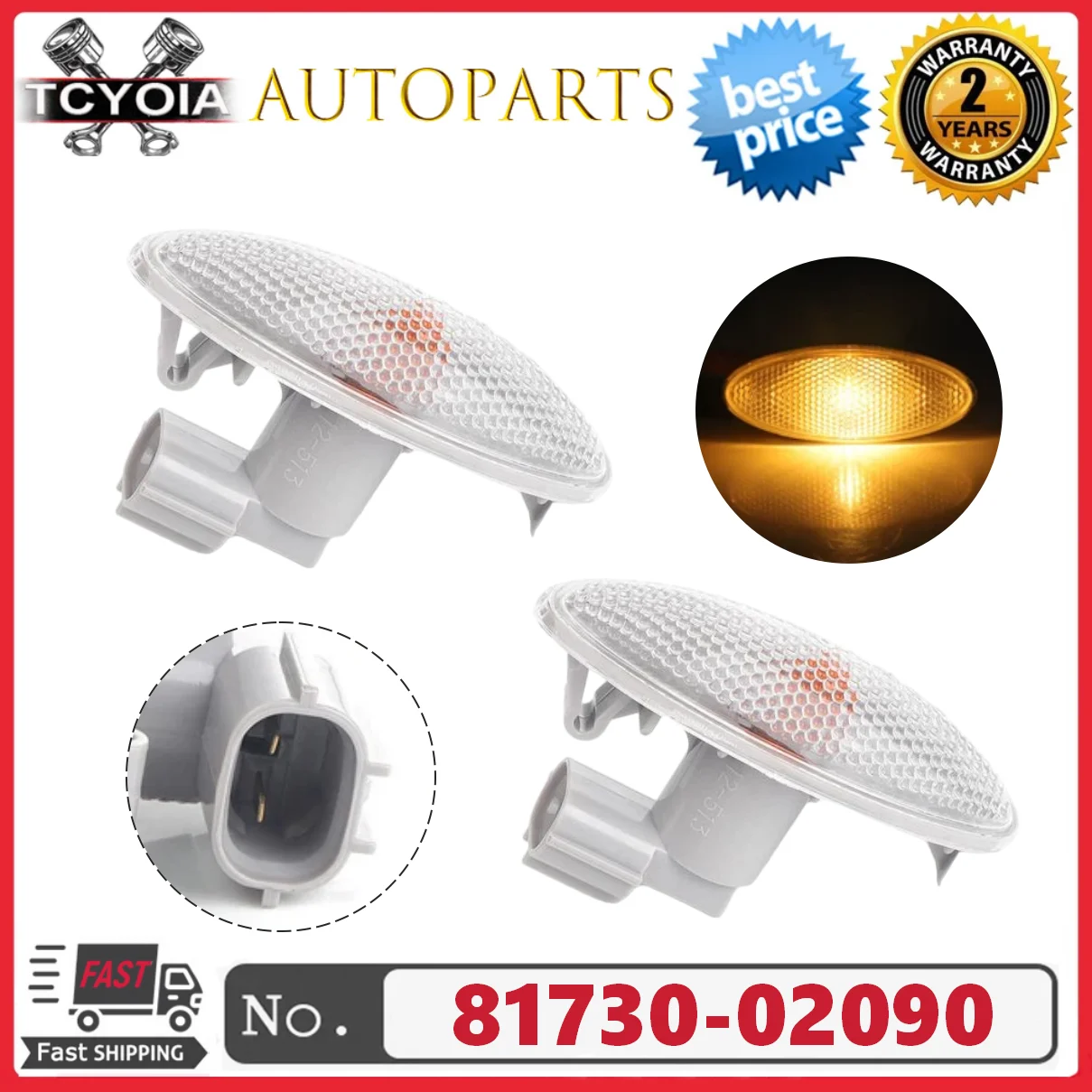 2PCS Car Yelllow Indicator Light 81730-02090 Side Marker Turn Signal Lamp for Toyota Auris Corolla 2008-2009 for Yaris 2006-2010