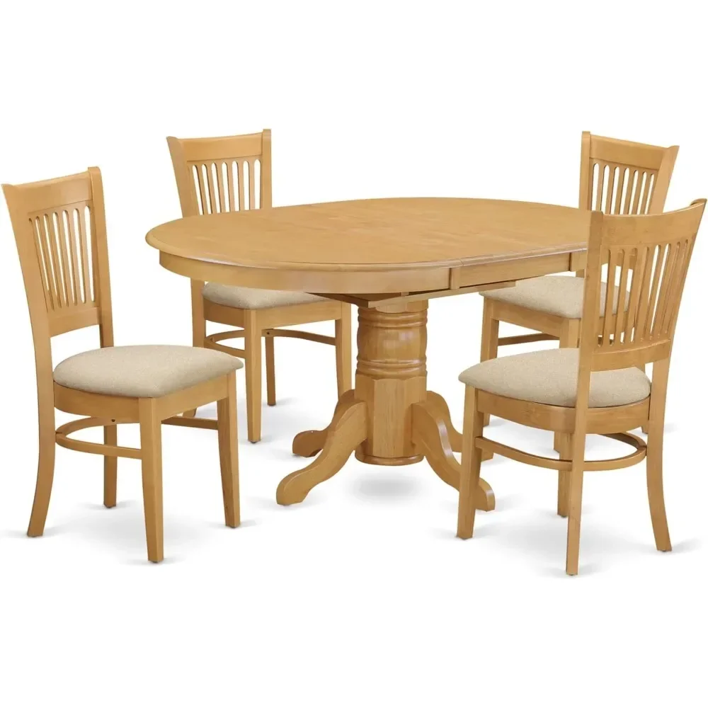 5 Piece Dining Table Set Includes An Oval Table with Butterfly Leaf and 4 Linen Fabric Kitchen Dinings Chairs, Dining Room Sets