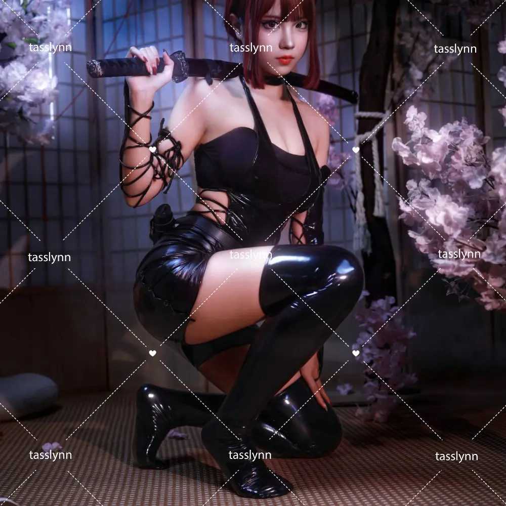 Black Dark Reign Ninja Shadow Snow Shadow Patent Leather Case Cosplay Costume Outfit Sexy Cosplay Sexy Bodysuit Binding Dress