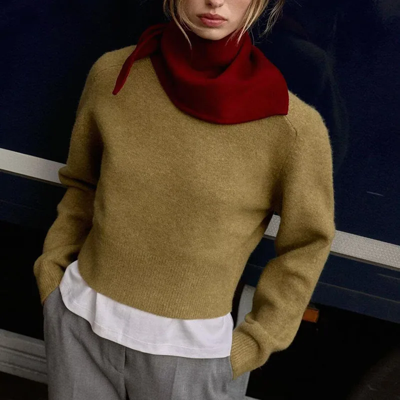 Soft Basic round Ne Long Sve Knitted Sweater New Arrival Autumn Women's Casual Loose Fit Knitted Top for Teen Girls