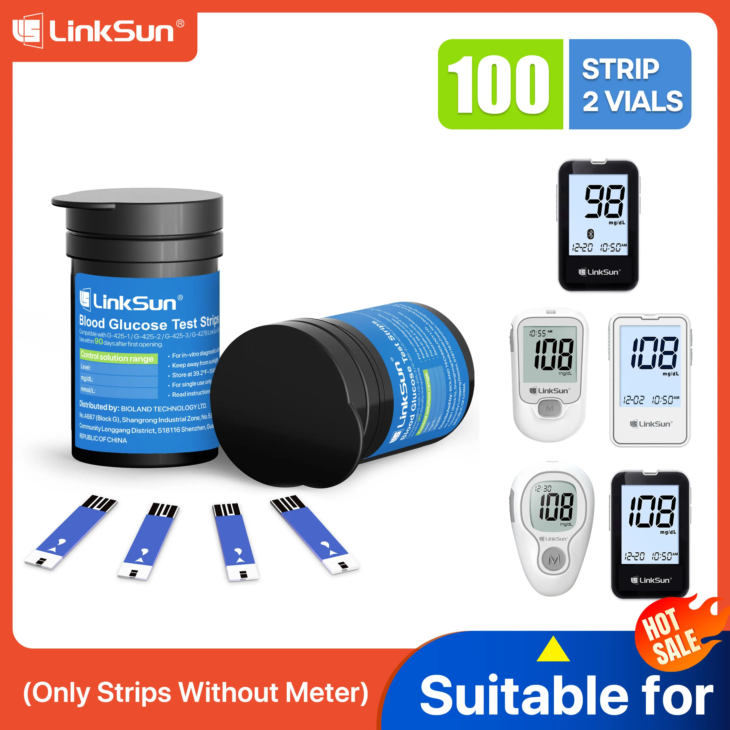 (50/100/200/300/500 piezas para G-425-1, G-425-2 y G-425-3) tiras reactivas y lancetas para medidor de glucosa en sangre para accesorios para Diabetes