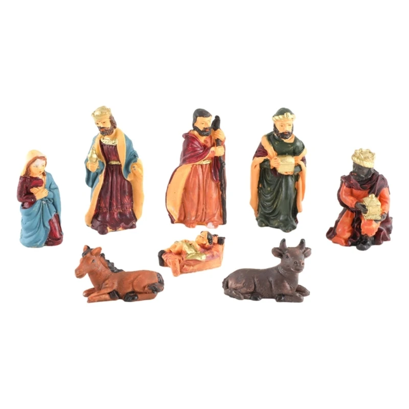 

N7MD 8pcs Nativity Statue Scene Set Holy Manger Christmas Crib Figurines Miniatures Ornament Church Gift Home Decorations