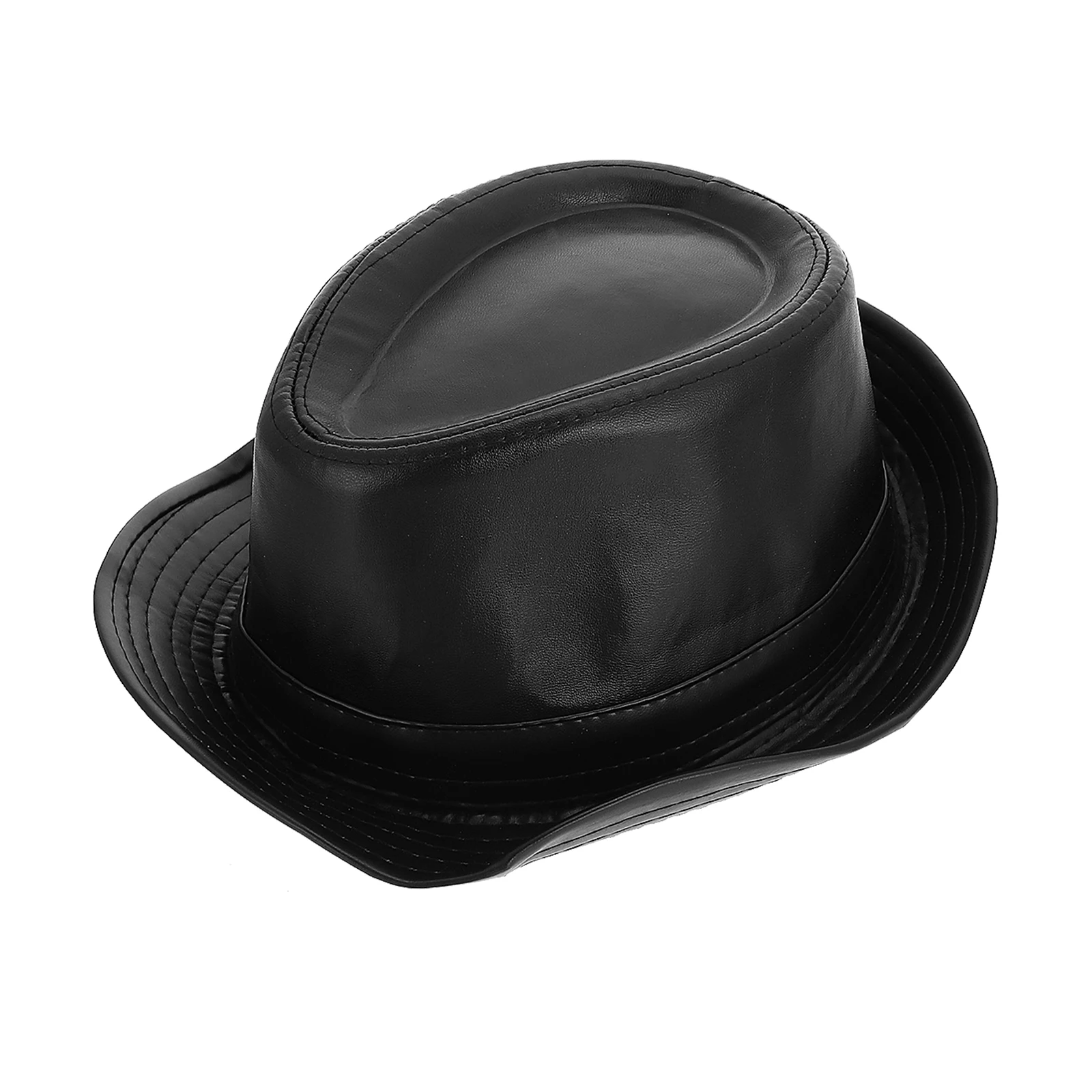

Jazz Top Hat Gentleman Cowboy PU Cap Men Middle Aged Halloween Outdoor Sun Visor Hat British Style Photography Travel