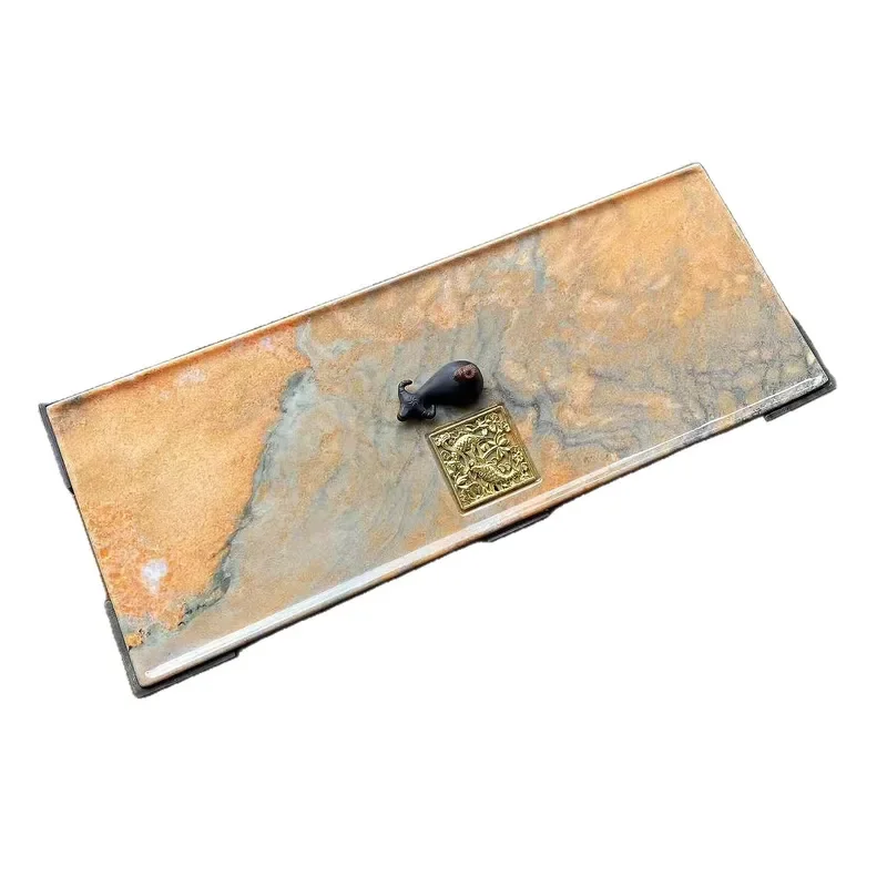 Natural Stone Tea Tray Rectangular Handmade Luminous Glow in Dark Kung Fu Tea Table Mat Simple Modern Home Office Decor