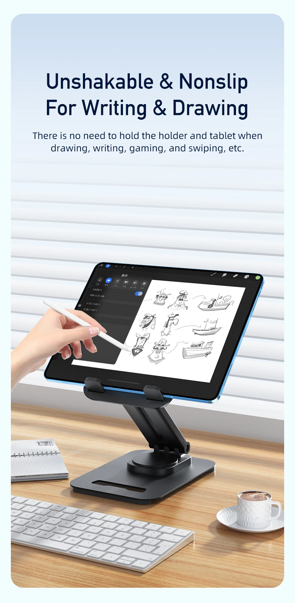 Awei X41 Metal flat desktop bracket Laptop Stands Adjustable rotatable angle anti-skid Super stable phone for iPhone 16 15 14