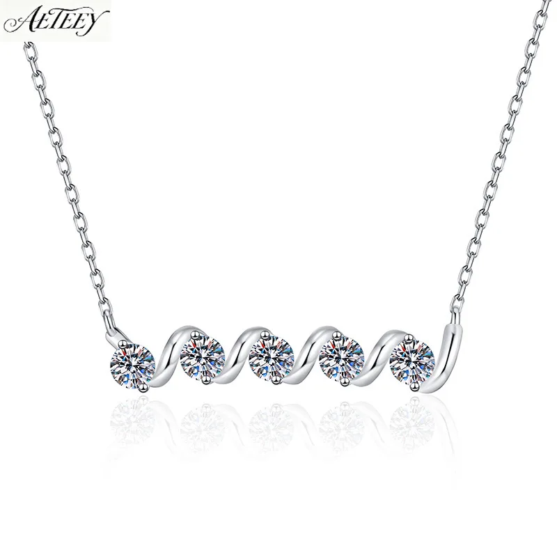 AETEEY S925 Silver 1.5CT Moissanite Waist Pendant Necklace Luxury Slim Clavicle Chain Women Neck Jewelry