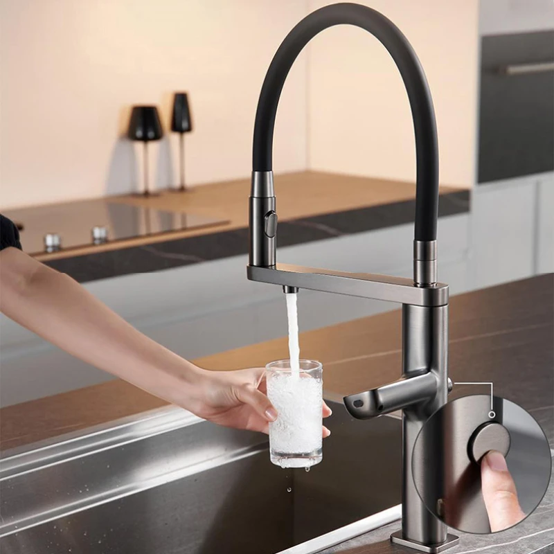 Pull Out Brass Kitchen Faucet Intelligent Sensing Digital Touch Temperature Control Hot And Cold Water Mixer Direct Drinking Tap