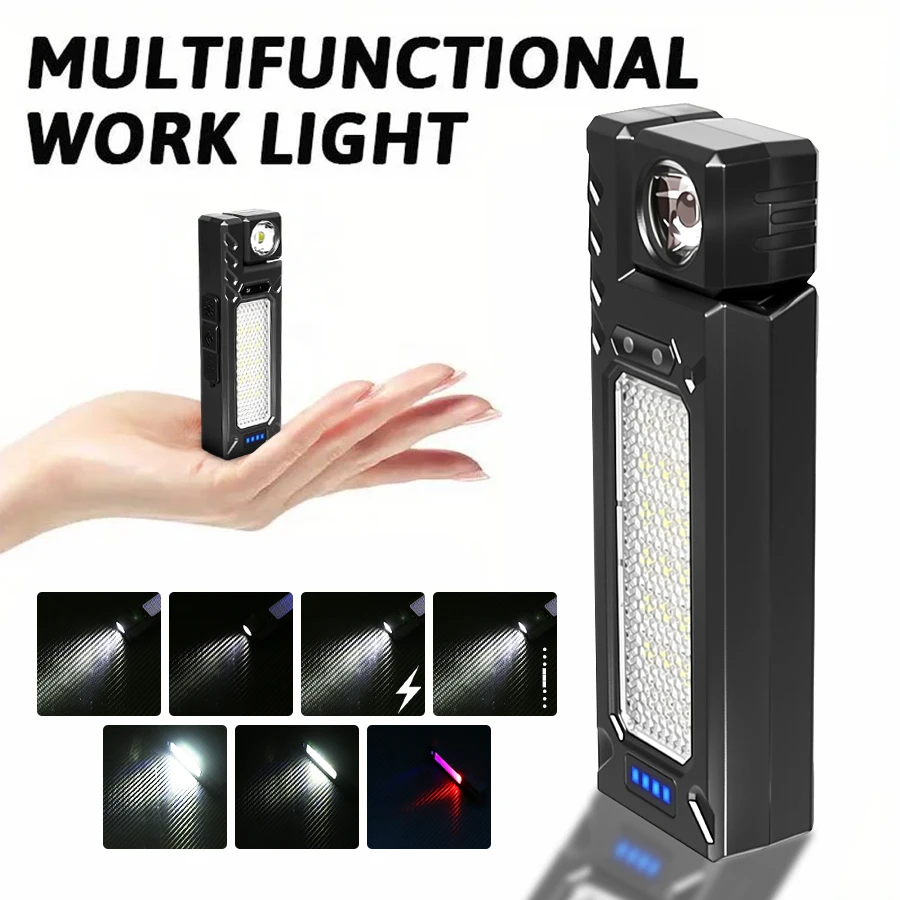 MINI USB Rechargeable LED Flashlight Portable Tail magnet flashlight Super Bright Camping Lantern Side COB emergency light