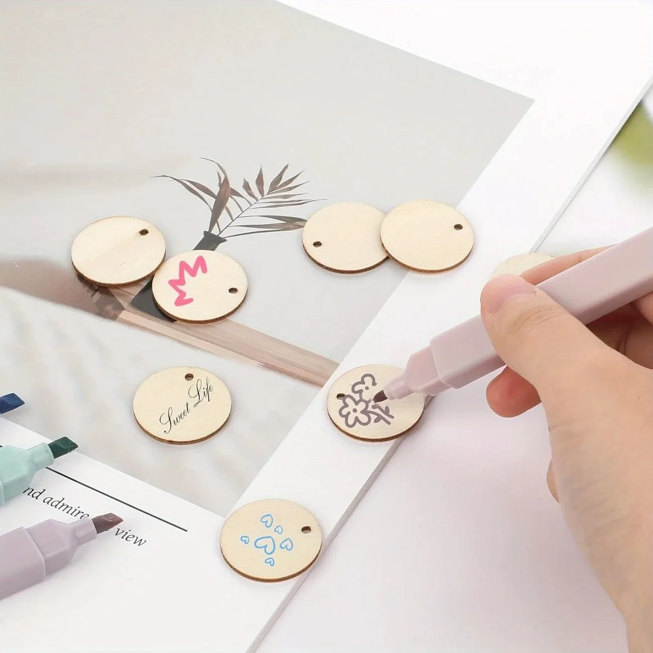 100pcs Wood Circle Pendants 2.54 cm Round Disc Circle Wood Pendants with Holes Round Wood Discs for Crafts Wooden Earring Blanks - view 4