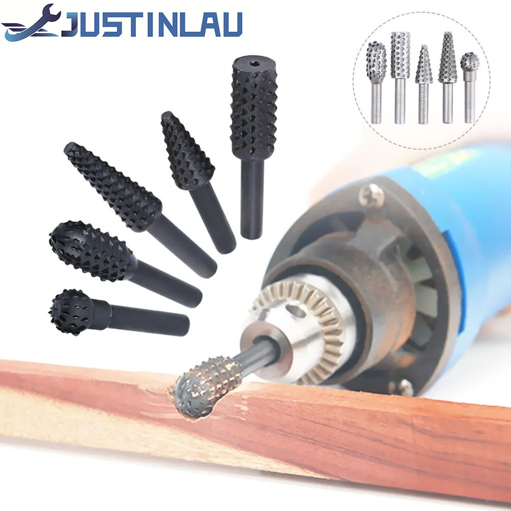 5 Pcs/Set Rotary Files Burr Drill Hss Rotating Thorn Head Polishing Accessories DIY Electric Grinding Head Woodworking Tools