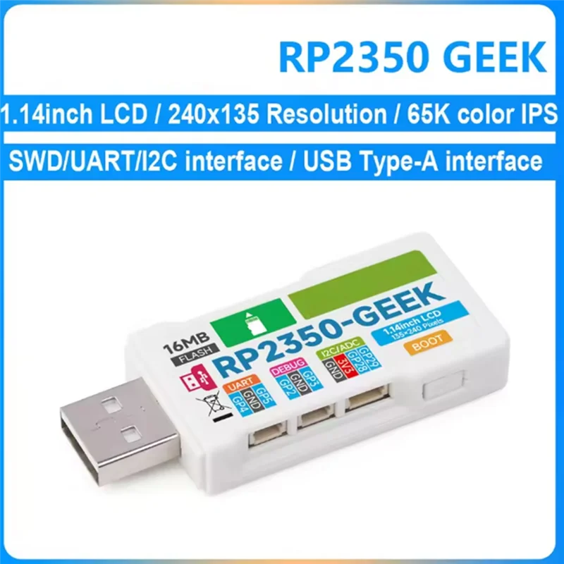 

RP2350 GEEK RP2350A Чип 1,14-дюймовый ЖК-дисплей с разрешением 240X135, цвет 65K SWD/UART/I2C для Openocd/CMSIS-DAP-[Y03A]
