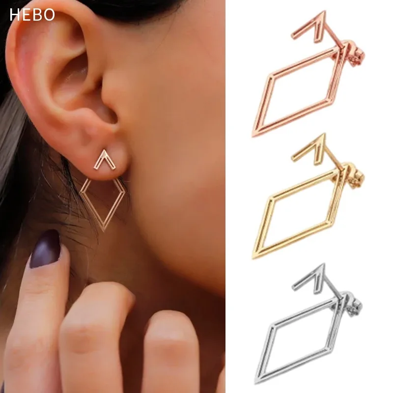 Stainless Steel Gold Plated Hollow Rhombus Geometric Stud Earrings   Studs Minimalist Statement Daily Party Fashion Jewelry Gift