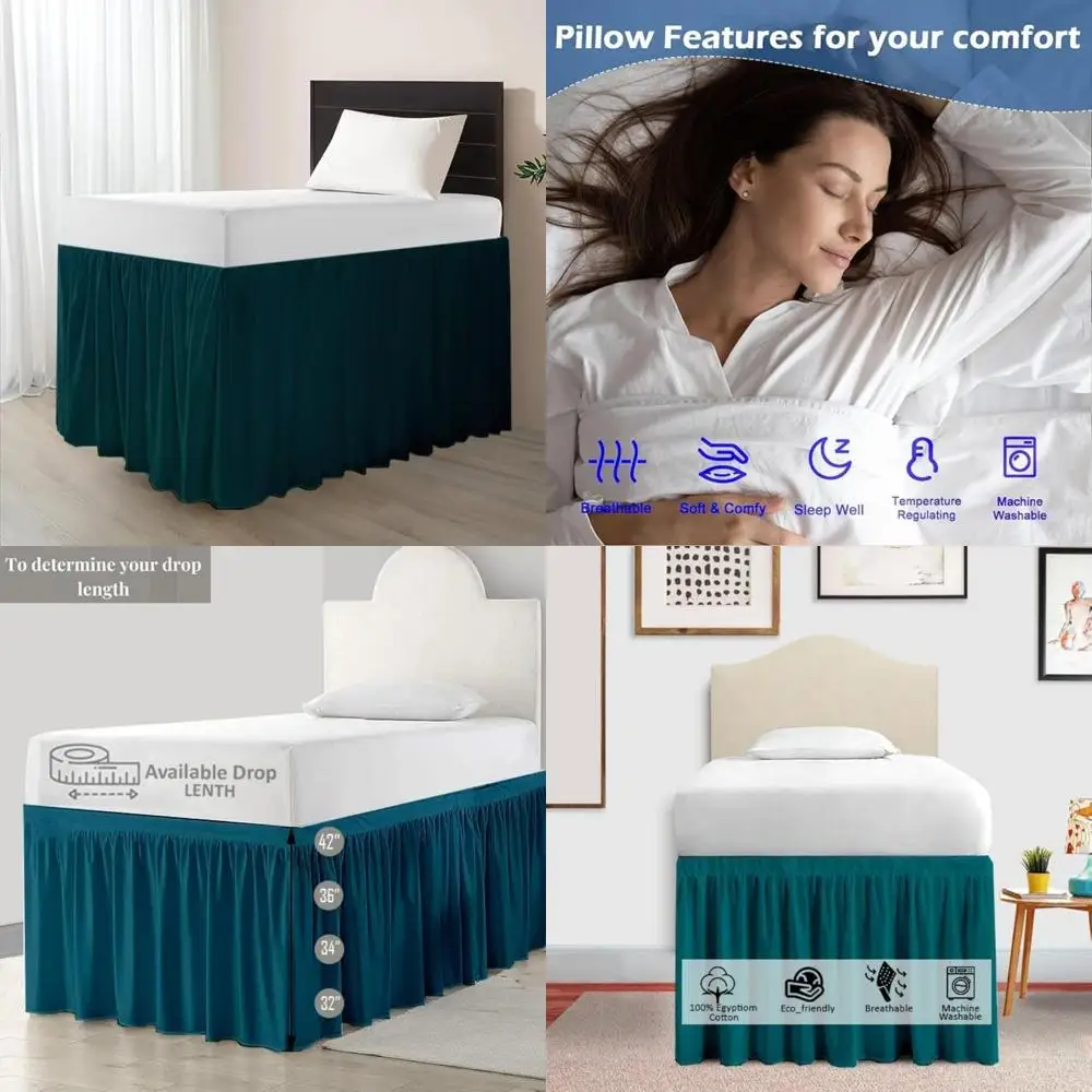 

Twin XL Cotton Bed Skirt for Dorms, 32 Inch Drop, 100% Cotton, Extra Long, College Dorm Bedding
